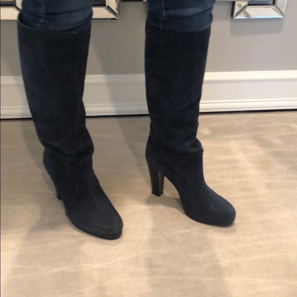 Navy Suede High Heel Boot - Picture 4 of 5